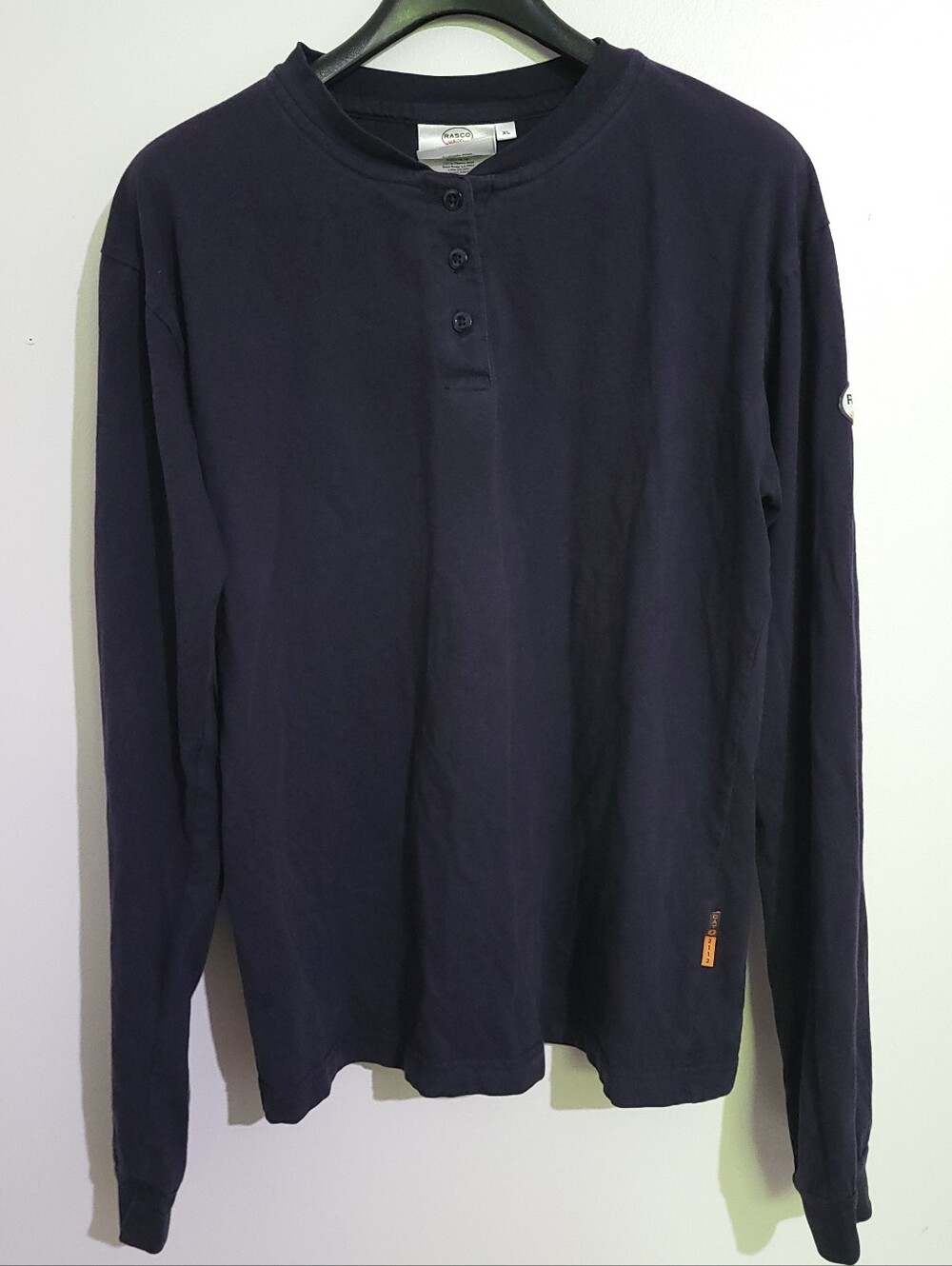 Rasco Flame Resistant Navy Blue Henley Long Sleeve Tee Work Shirt XL